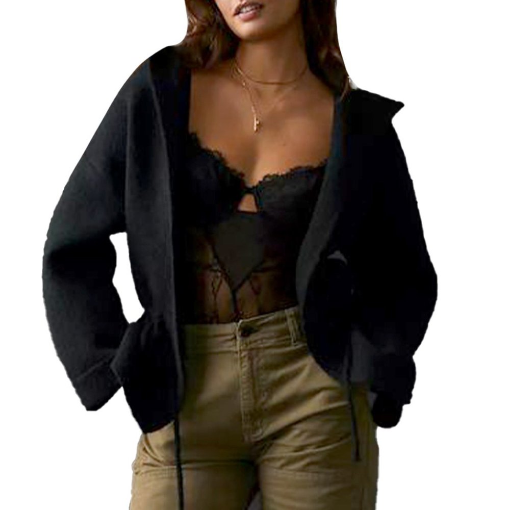 Anthropologie Hoodie Cardigan Black Sweater - Picture 5 of 5